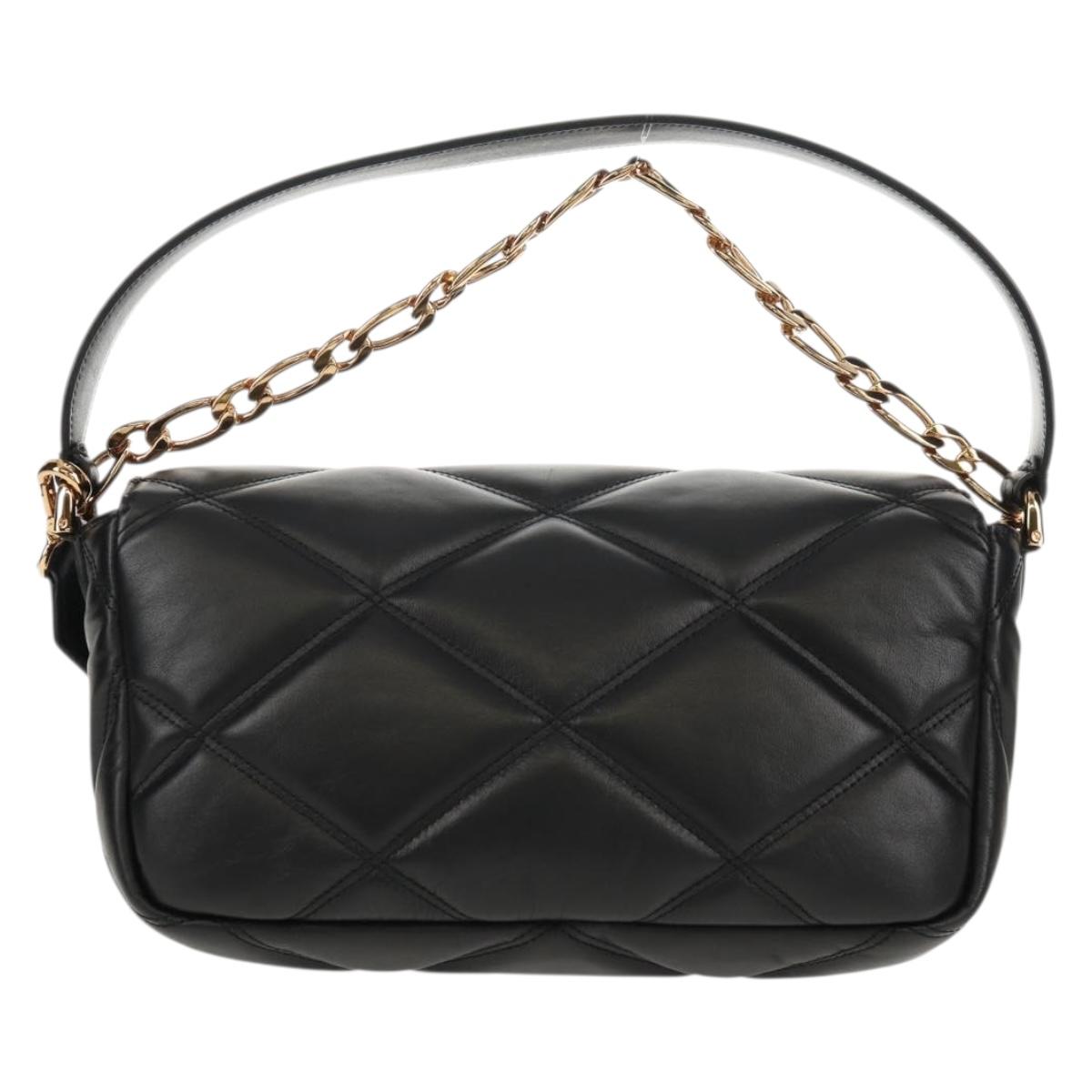 VERSACE Medusa Shoulder Bag Leather Black Gold Auth 155105A