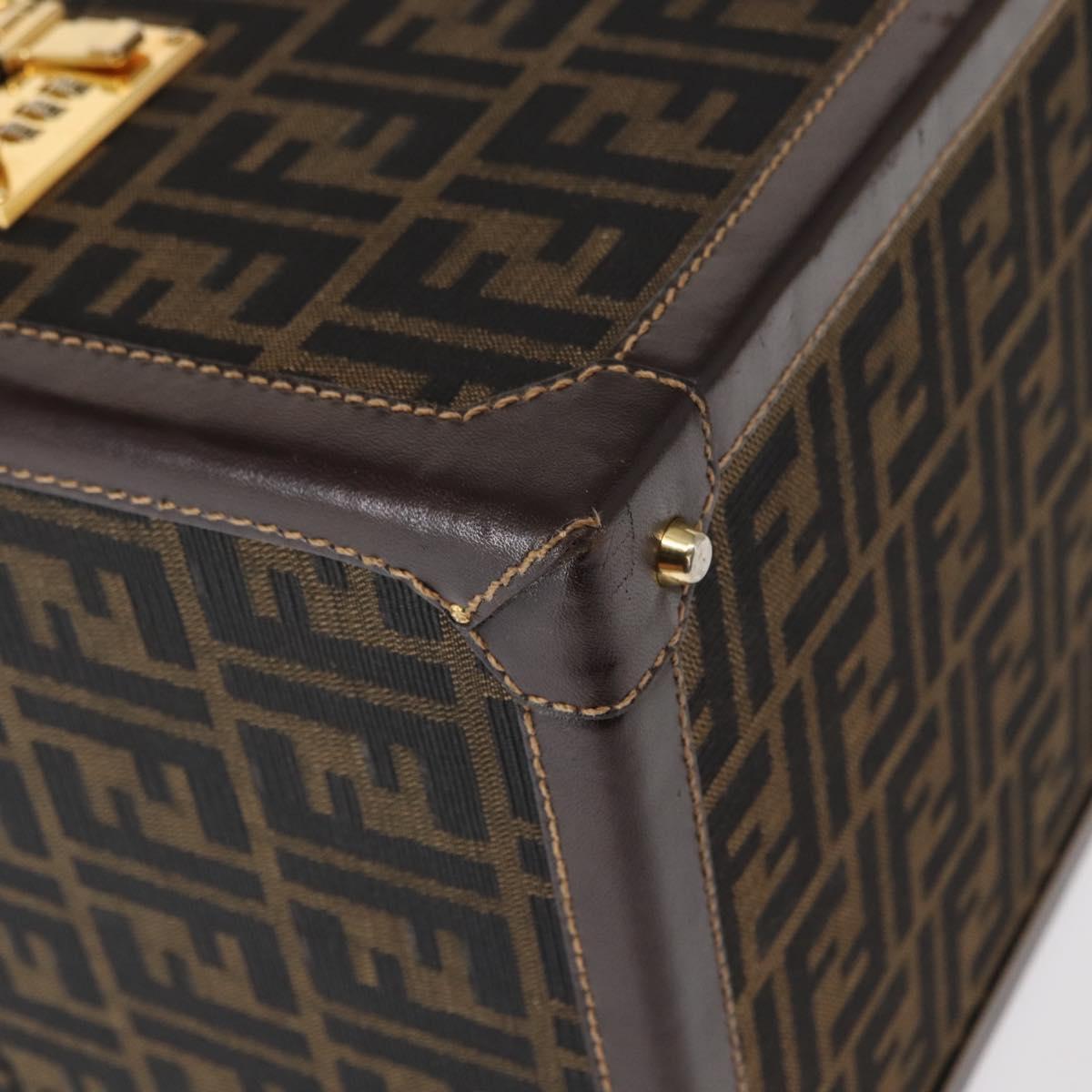 FENDI Vanity Case Zucca Canvas Black Brown Auth 155108SAV