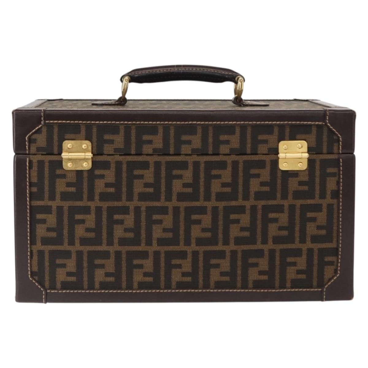 FENDI Vanity Case Zucca Canvas Black Brown Auth 155108SAV