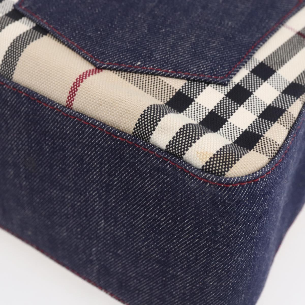 BURBERRY Nova Check Tote Bag Denim Blue Beige Silver Auth 155109