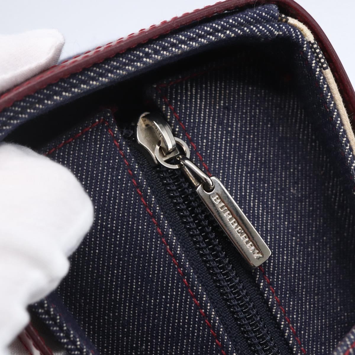 BURBERRY Nova Check Tote Bag Denim Blue Beige Silver Auth 155109