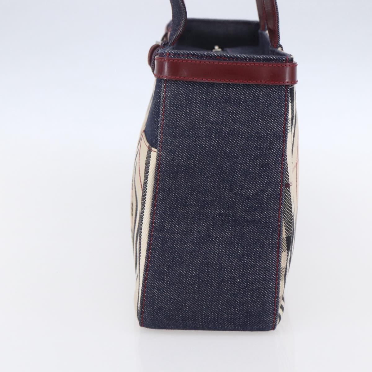 BURBERRY Nova Check Tote Bag Denim Blue Beige Silver Auth 155109