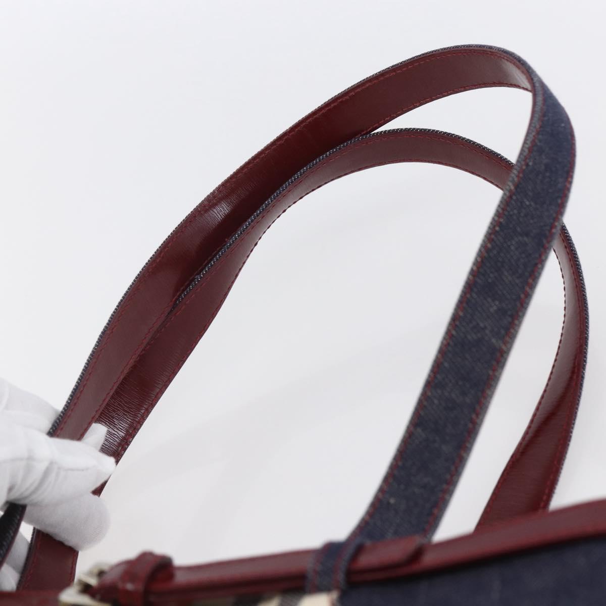 BURBERRY Nova Check Tote Bag Denim Blue Beige Silver Auth 155109