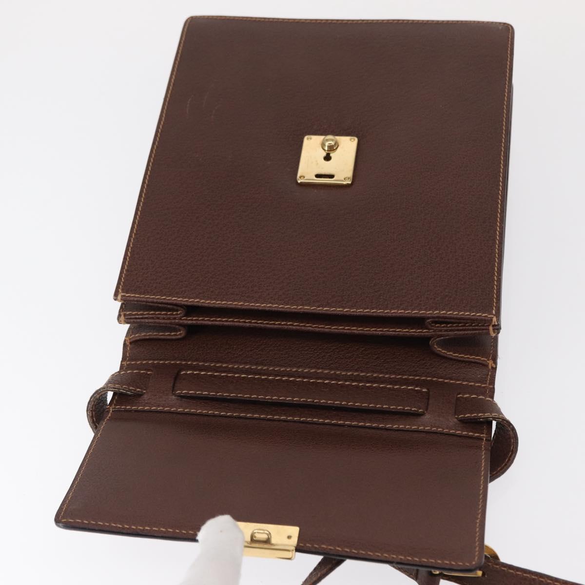 GUCCI Shoulder Bag Leather Gold Brown Auth 155188