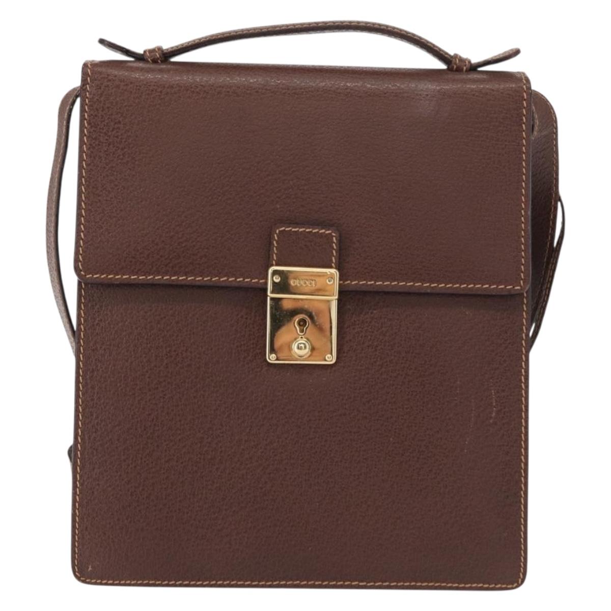 GUCCI Shoulder Bag Leather Gold Brown Auth 155188