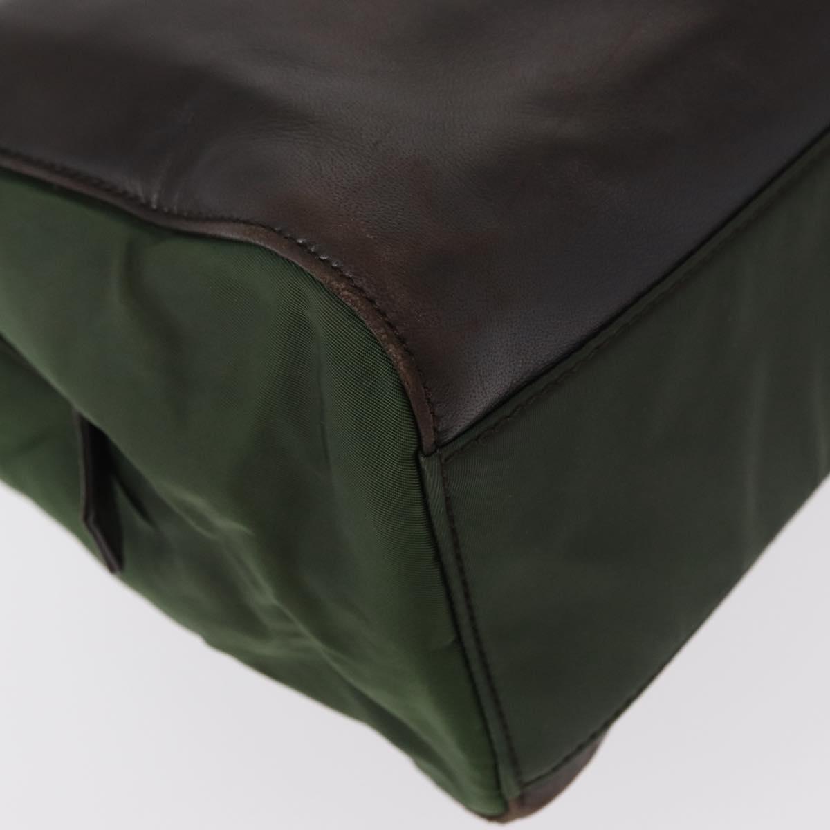 PRADA Tote Bag Nylon Leather Silver Brown Auth 155189