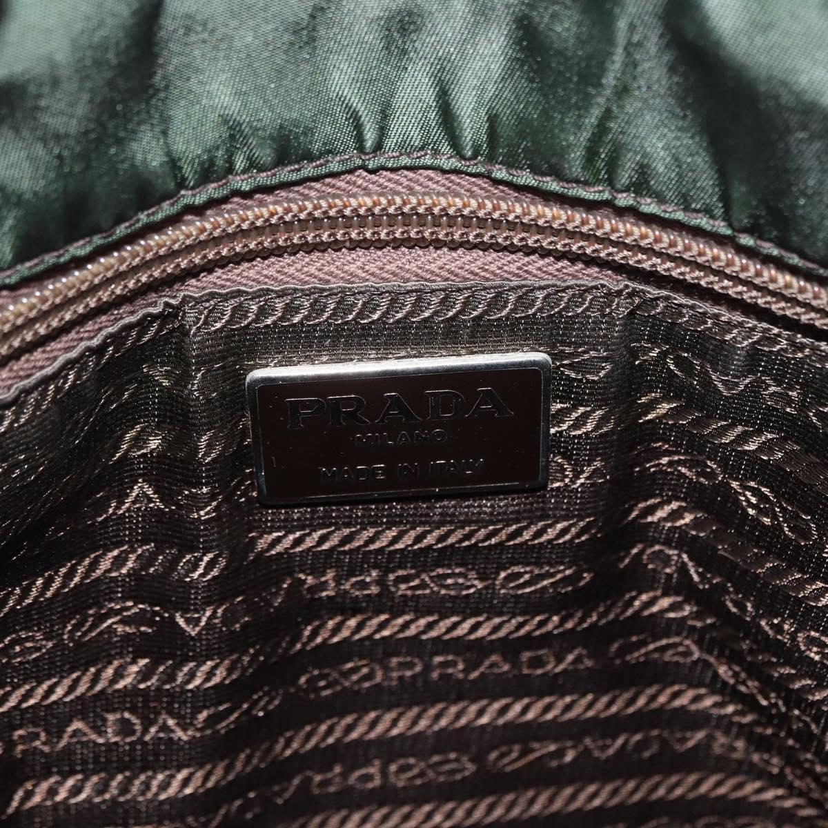 PRADA Tote Bag Nylon Leather Silver Brown Auth 155189