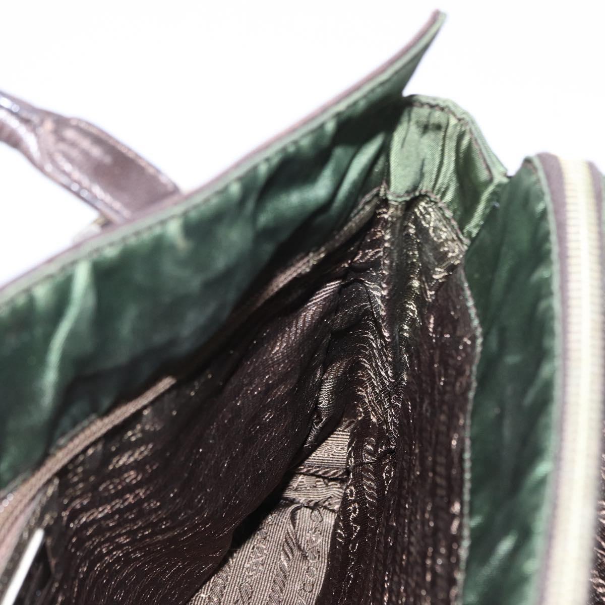 PRADA Tote Bag Nylon Leather Silver Brown Auth 155189