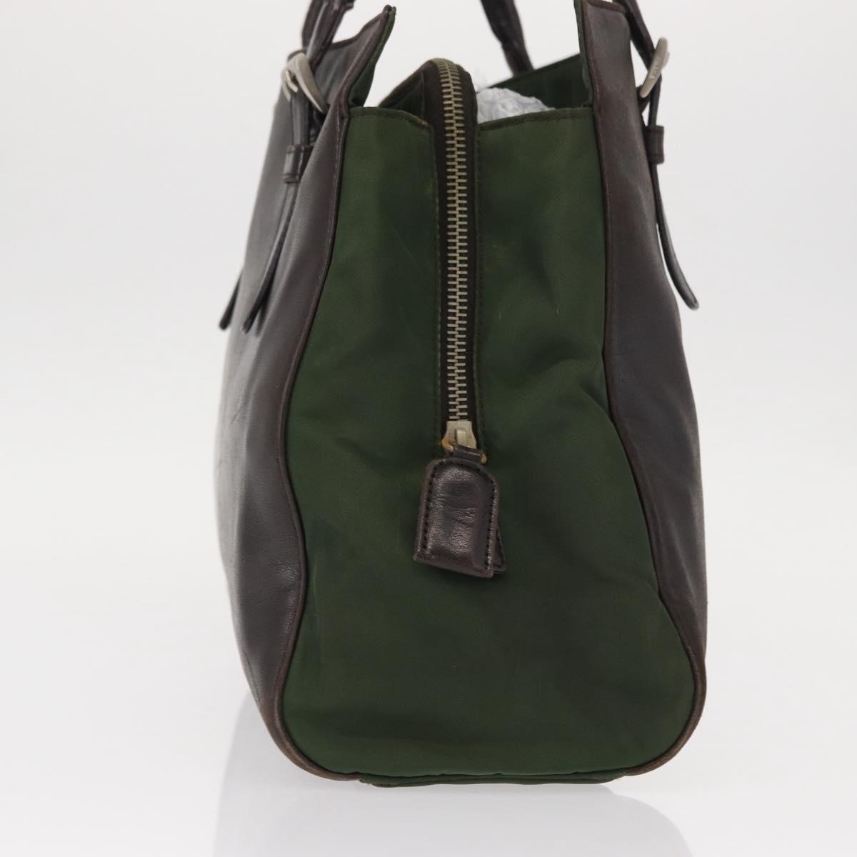 PRADA Tote Bag Nylon Leather Silver Brown Auth 155189