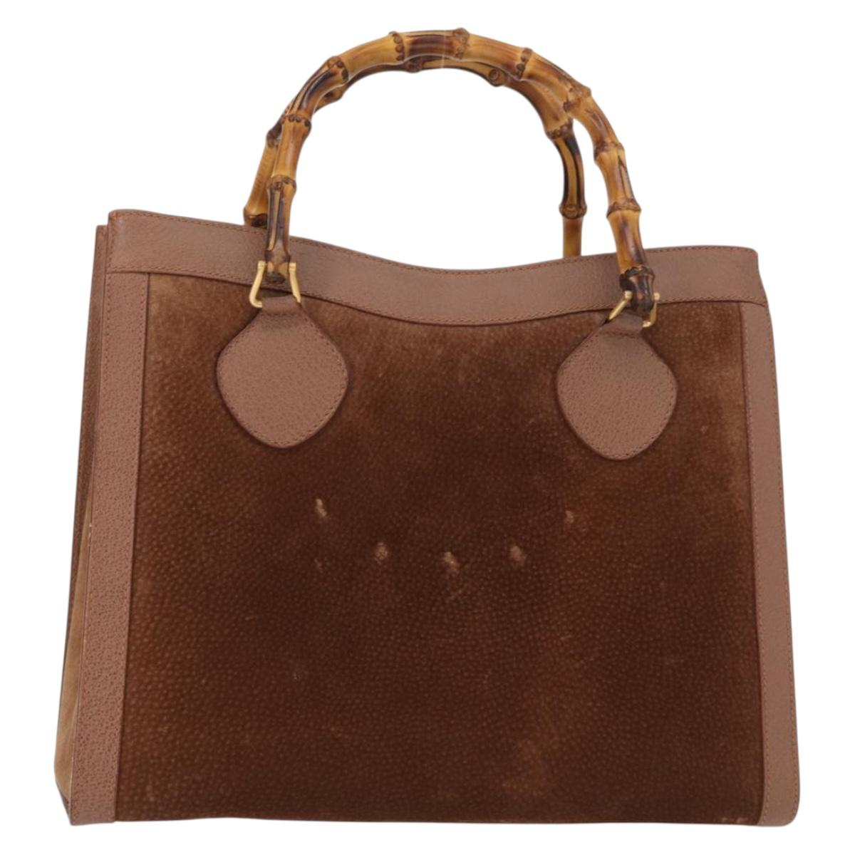 GUCCI Bamboo Hand Bag Suede Brown Gold 002 1186 2060 Auth 155190