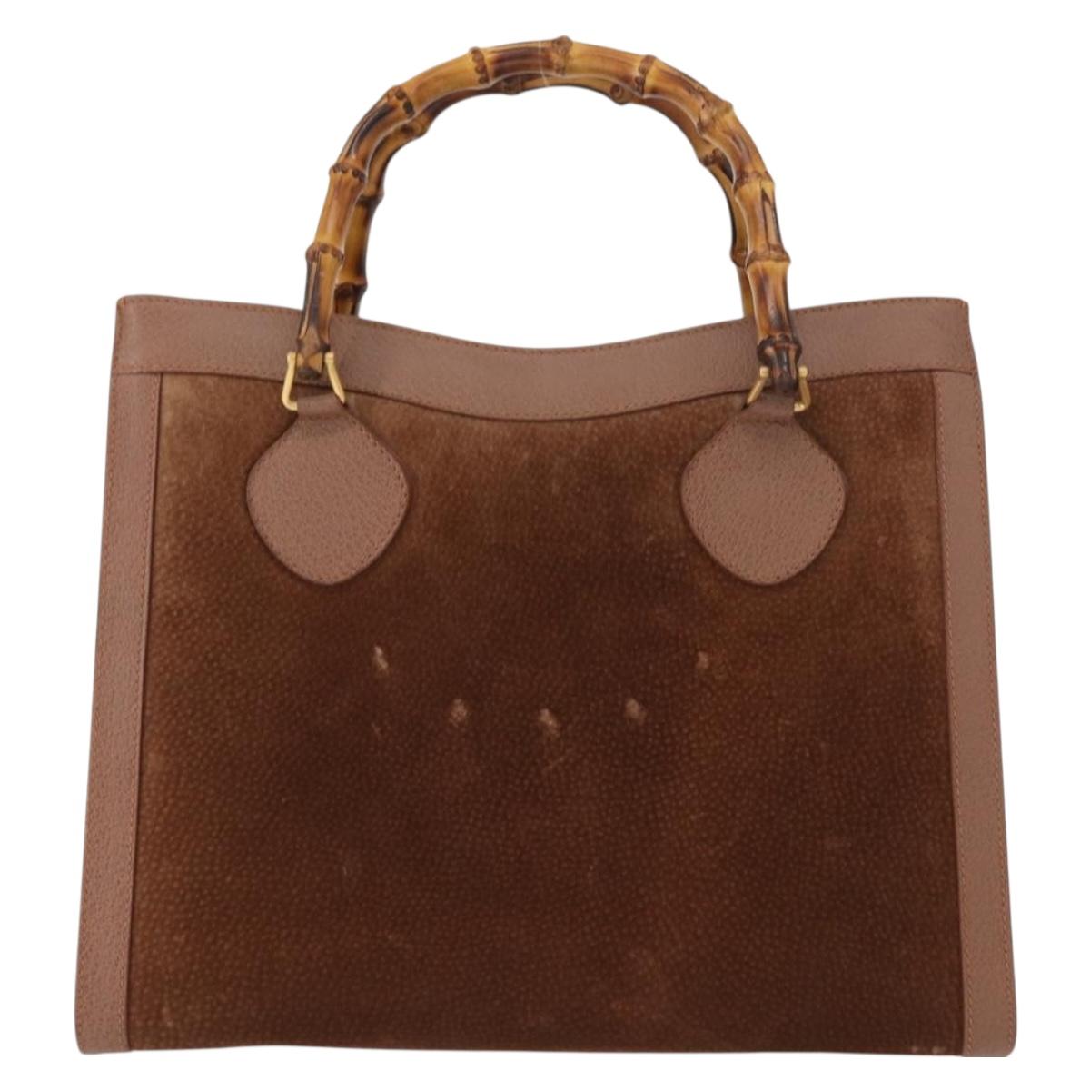 GUCCI Bamboo Hand Bag Suede Brown Gold 002 1186 2060 Auth 155190