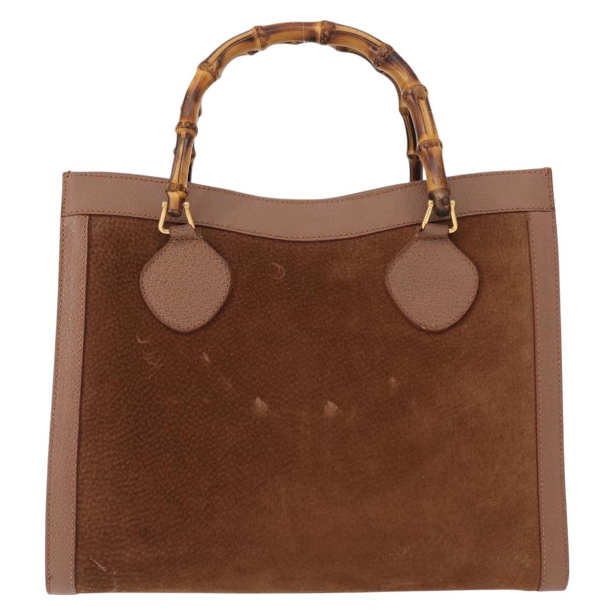 GUCCI Bamboo Hand Bag Suede Brown Gold 002 1186 2060 Auth 155190