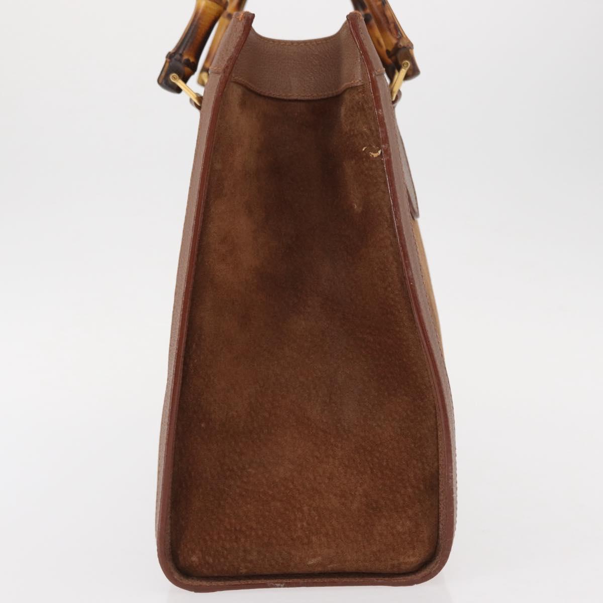 GUCCI Bamboo Hand Bag Suede Brown Gold 002 1186 2060 Auth 155190