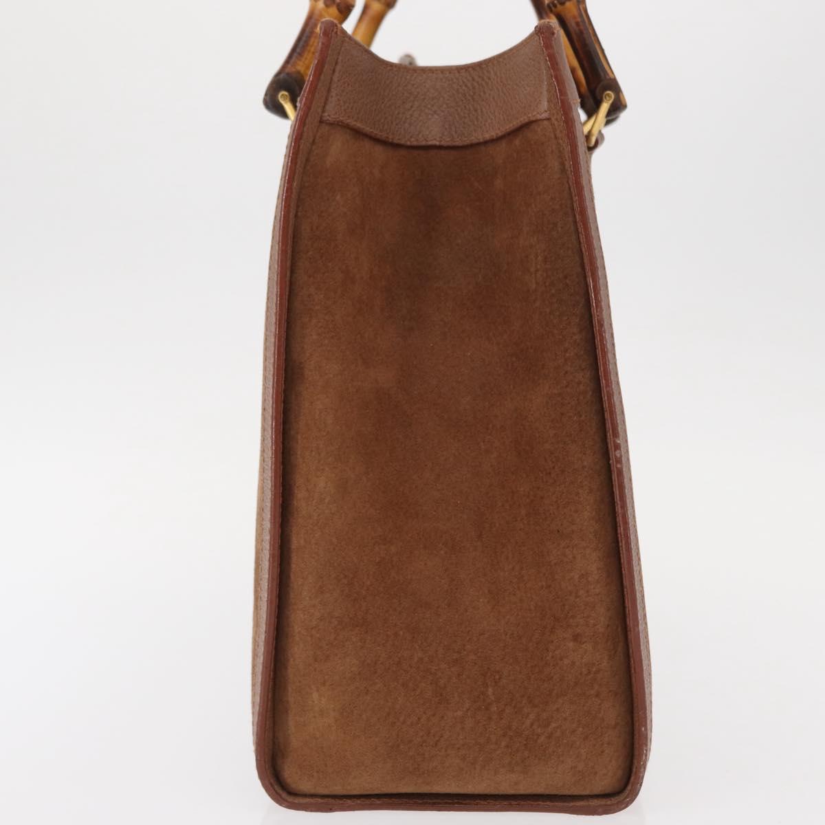 GUCCI Bamboo Hand Bag Suede Brown Gold 002 1186 2060 Auth 155190