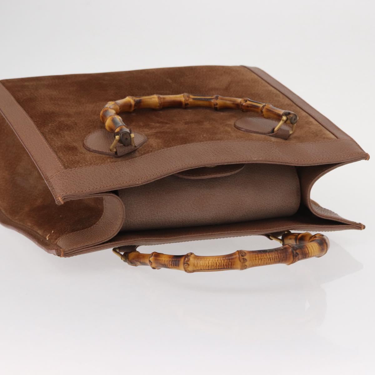 GUCCI Bamboo Hand Bag Suede Brown Gold 002 1186 2060 Auth 155190