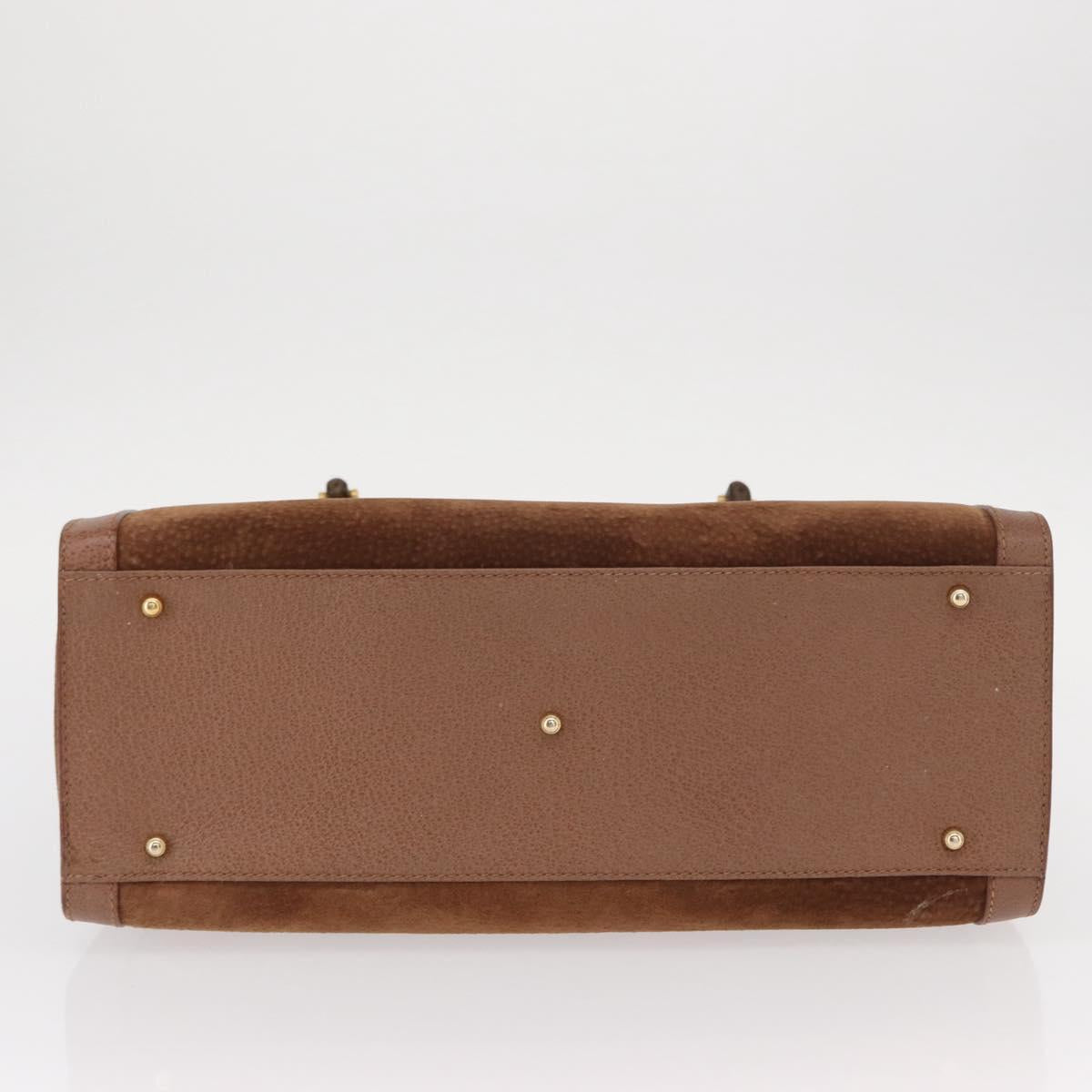 GUCCI Bamboo Hand Bag Suede Brown Gold 002 1186 2060 Auth 155190