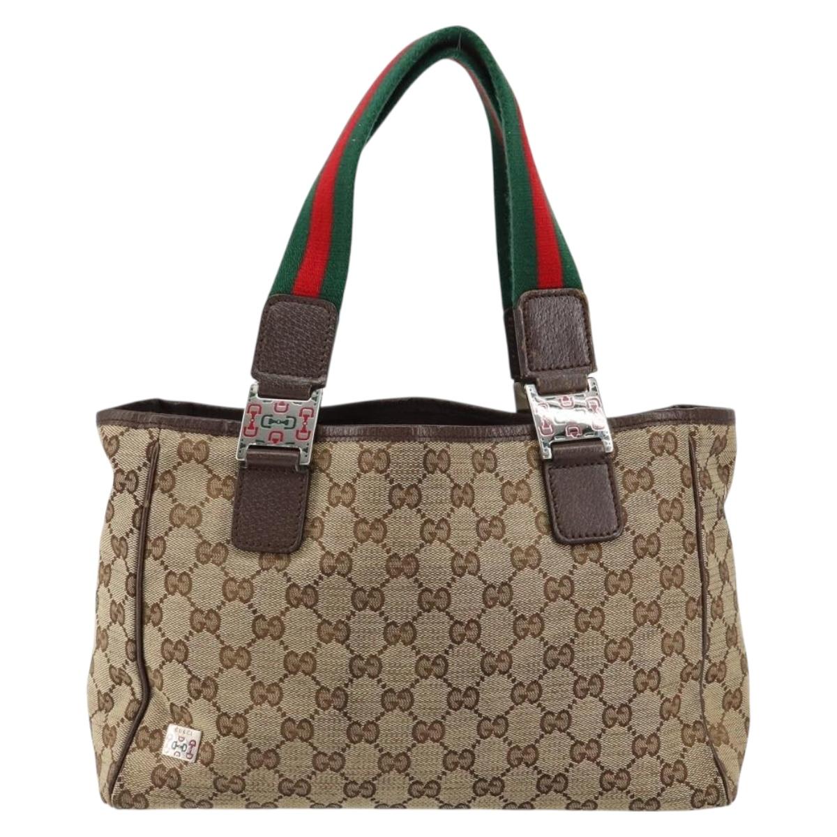 GUCCI GG Canvas Web Sherry Line Hand Bag Beige Red Green 145810 Auth 155191