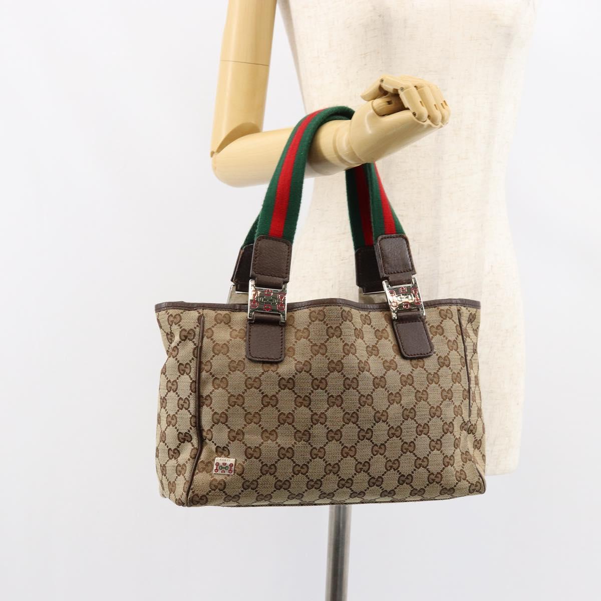GUCCI GG Canvas Web Sherry Line Hand Bag Beige Red Green 145810 Auth 155191