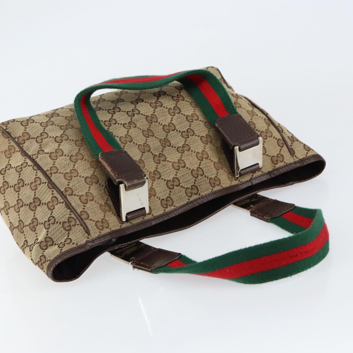 GUCCI GG Canvas Web Sherry Line Hand Bag Beige Red Green 145810 Auth 155191