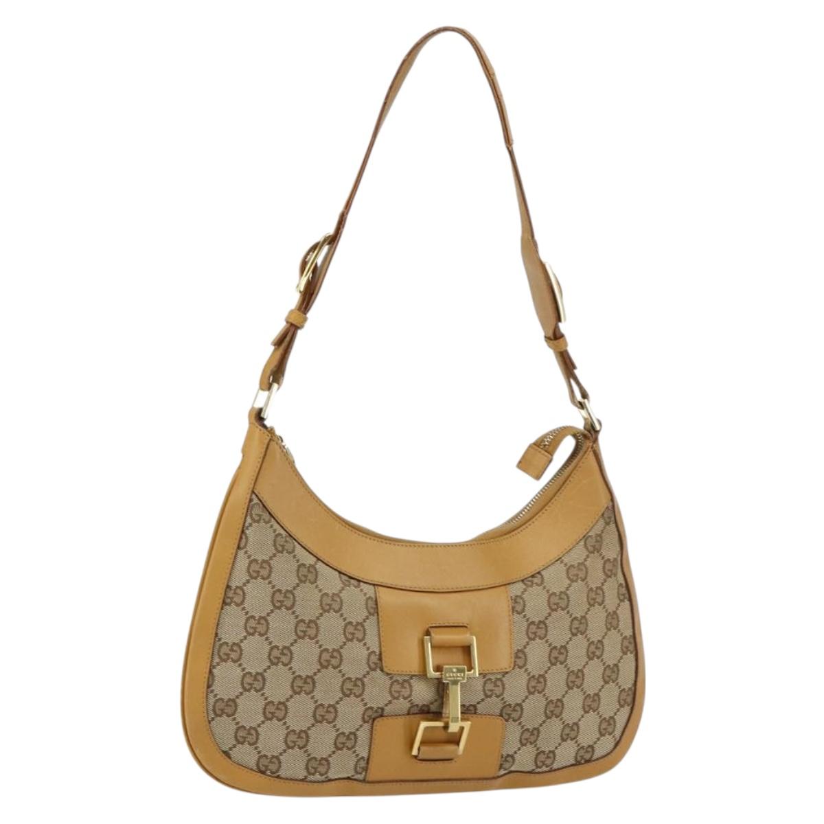 GUCCI GG Canvas Hand Bag Beige Gold Auth 155195