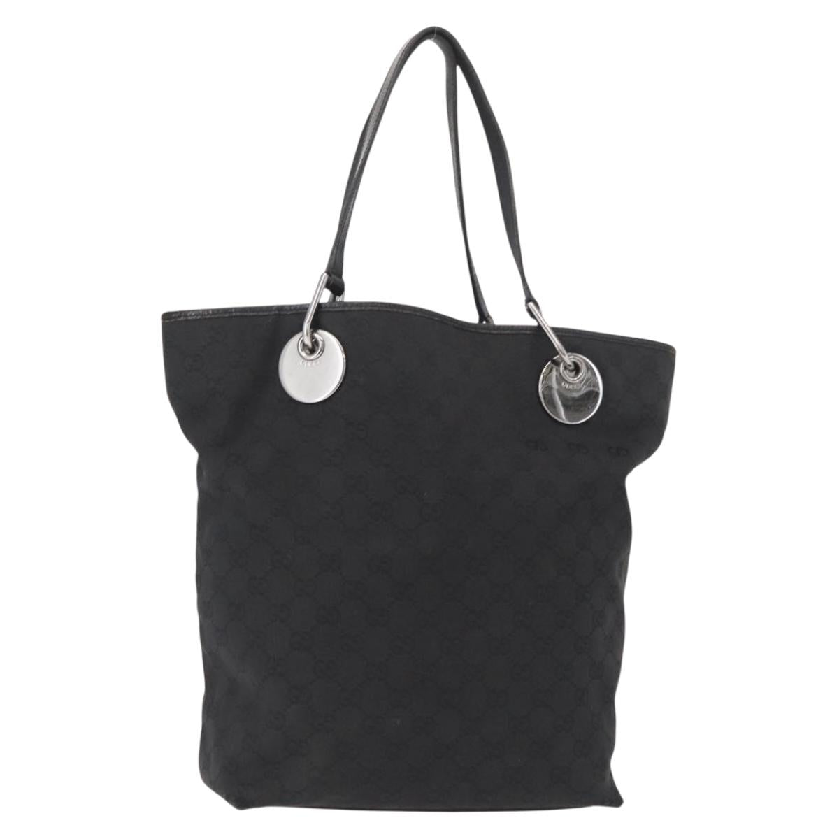 GUCCI GG Canvas Tote Bag Black Silver 120836 Auth 155197