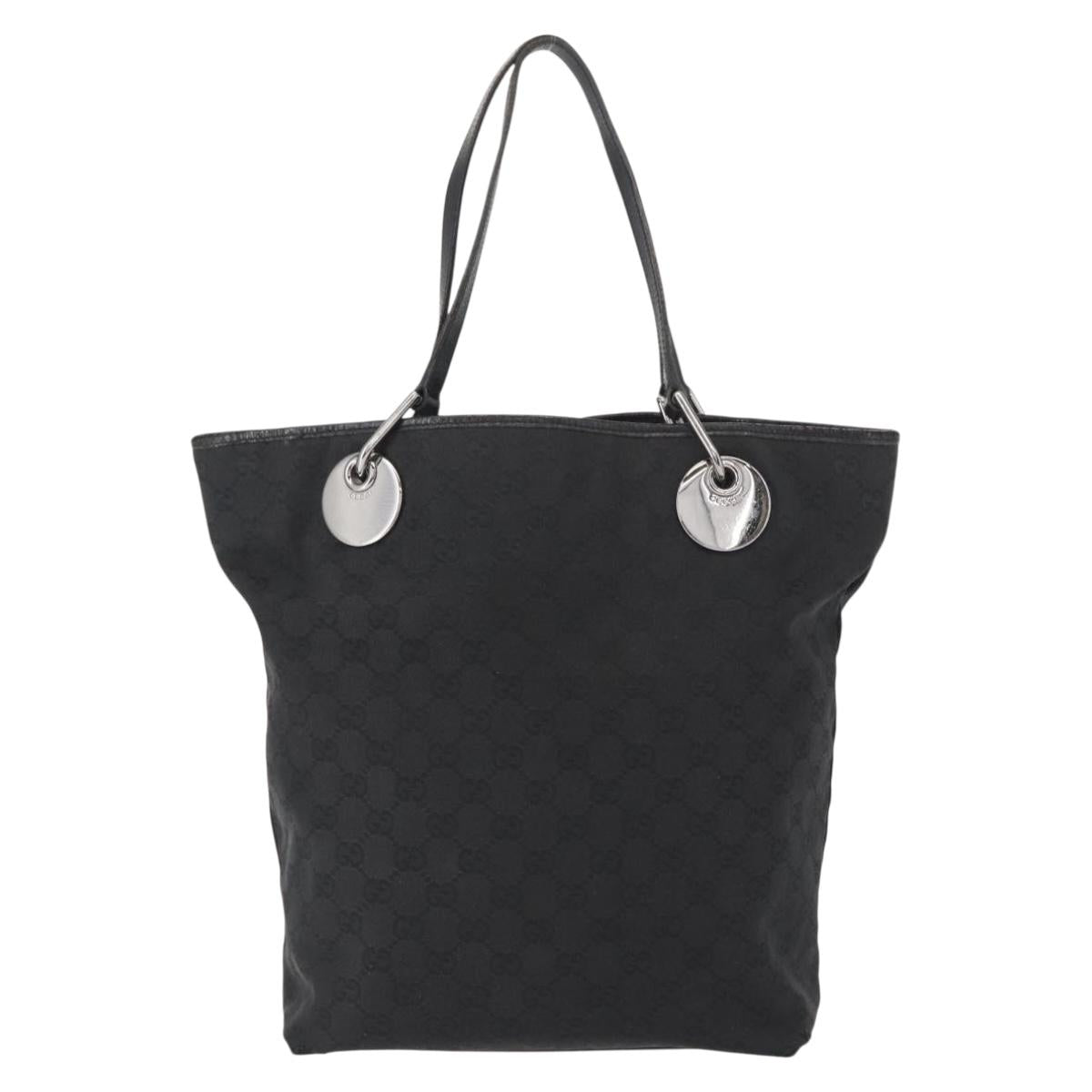 GUCCI GG Canvas Tote Bag Black Silver 120836 Auth 155197