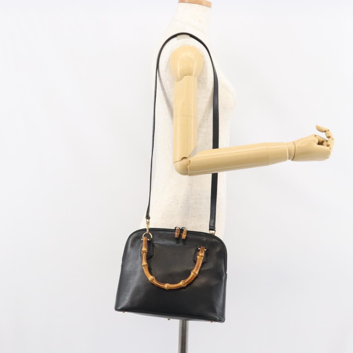 GUCCI Bamboo Hand Bag Leather 2way Black 000 1046 0290 Auth 155198