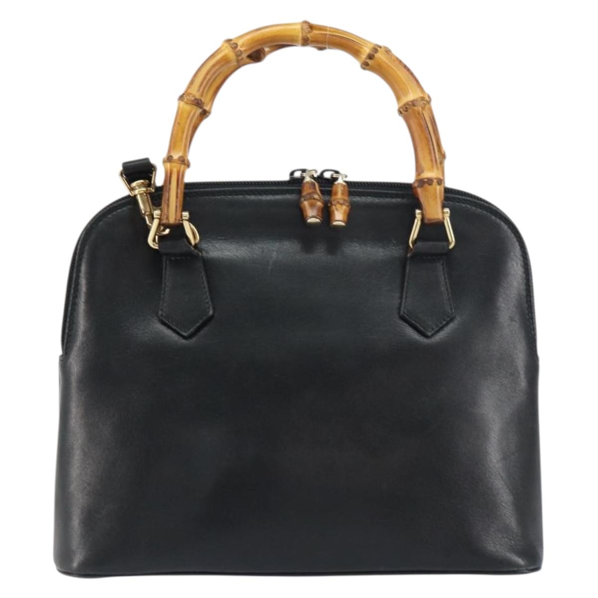 GUCCI Bamboo Hand Bag Leather 2way Black 000 1046 0290 Auth 155198