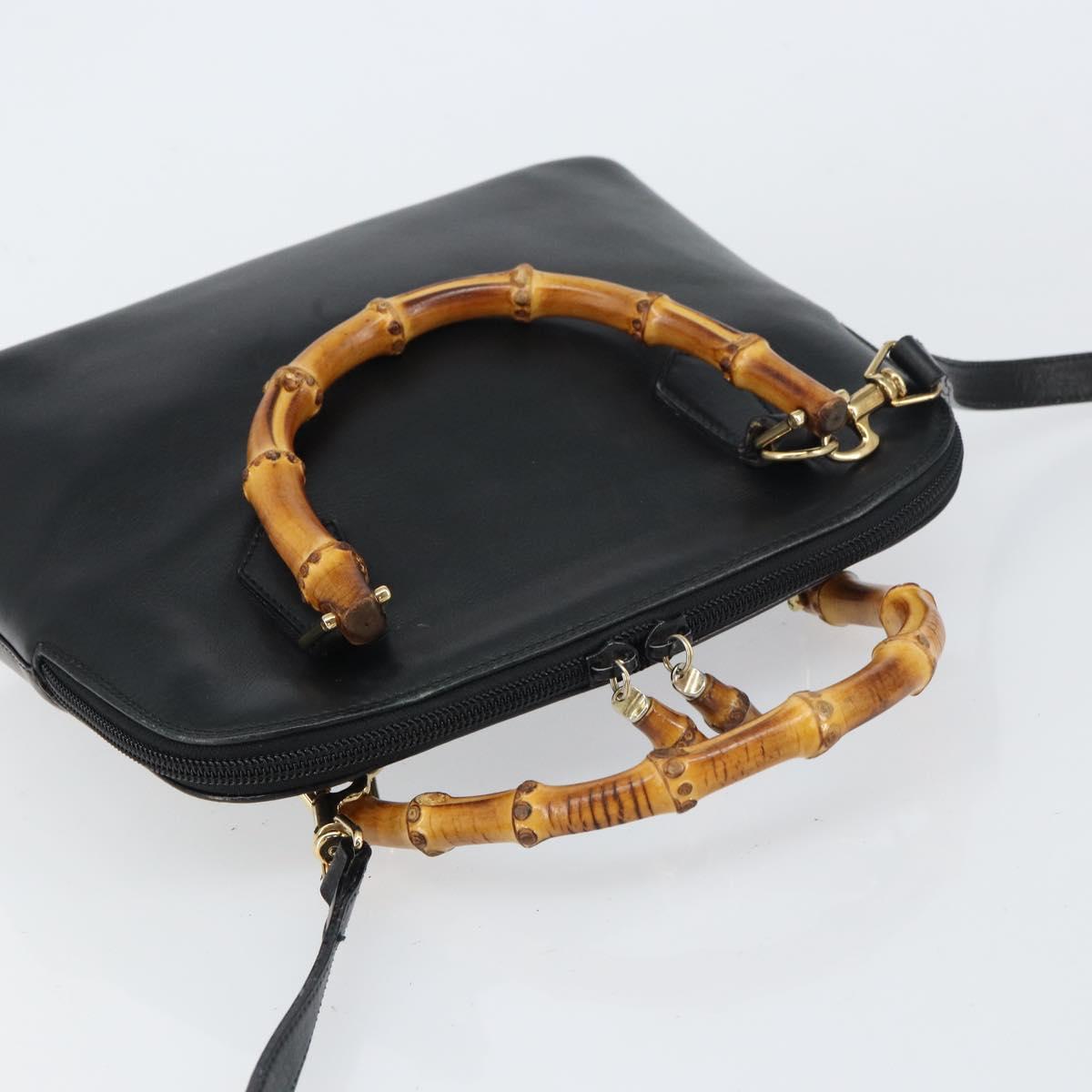 GUCCI Bamboo Hand Bag Leather 2way Black 000 1046 0290 Auth 155198