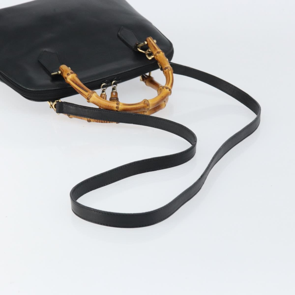 GUCCI Bamboo Hand Bag Leather 2way Black 000 1046 0290 Auth 155198