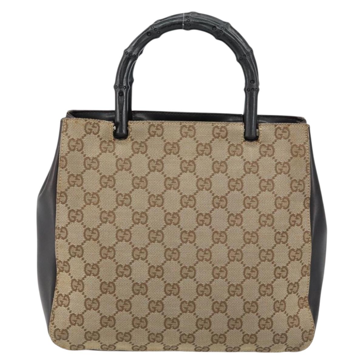 GUCCI Bamboo GG Canvas Hand Bag Beige 002 1061 Auth 155200