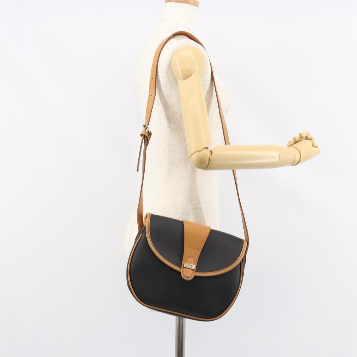 Christian Dior Shoulder Bag PVC Leather Black Gold Auth 155201