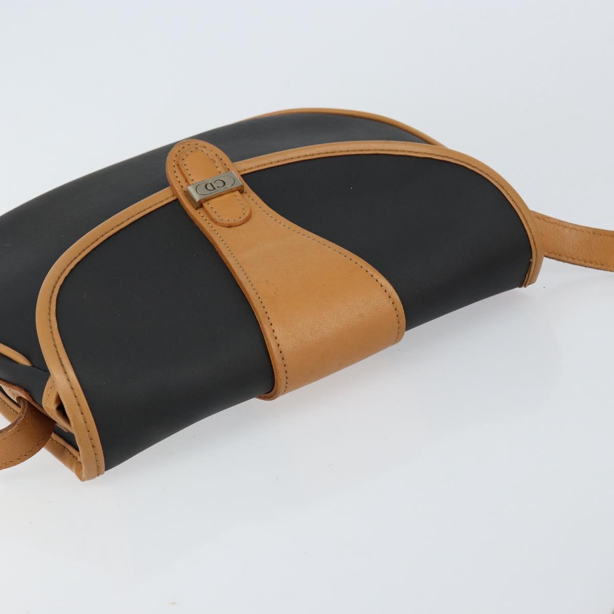 Christian Dior Shoulder Bag PVC Leather Black Gold Auth 155201