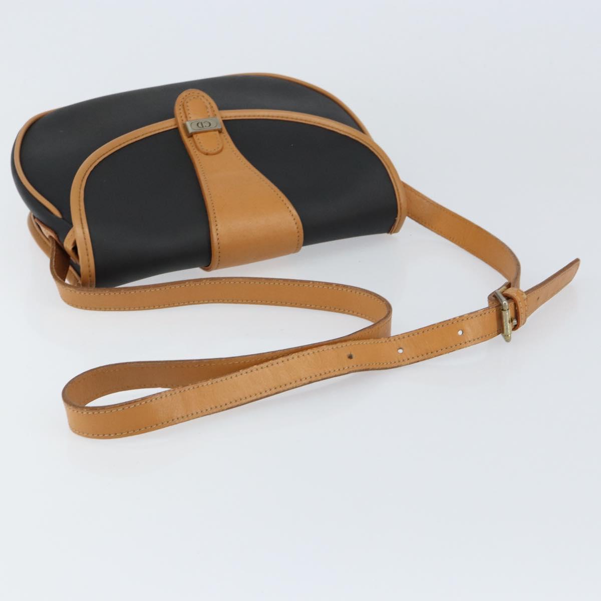 Christian Dior Shoulder Bag PVC Leather Black Gold Auth 155201