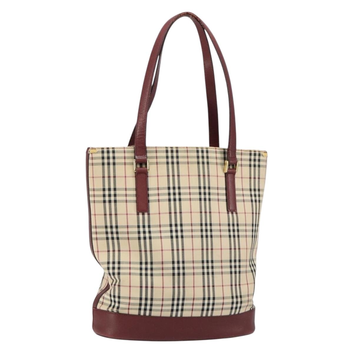 BURBERRY Nova Check Tote Bag Canvas Beige Gold Auth 155202