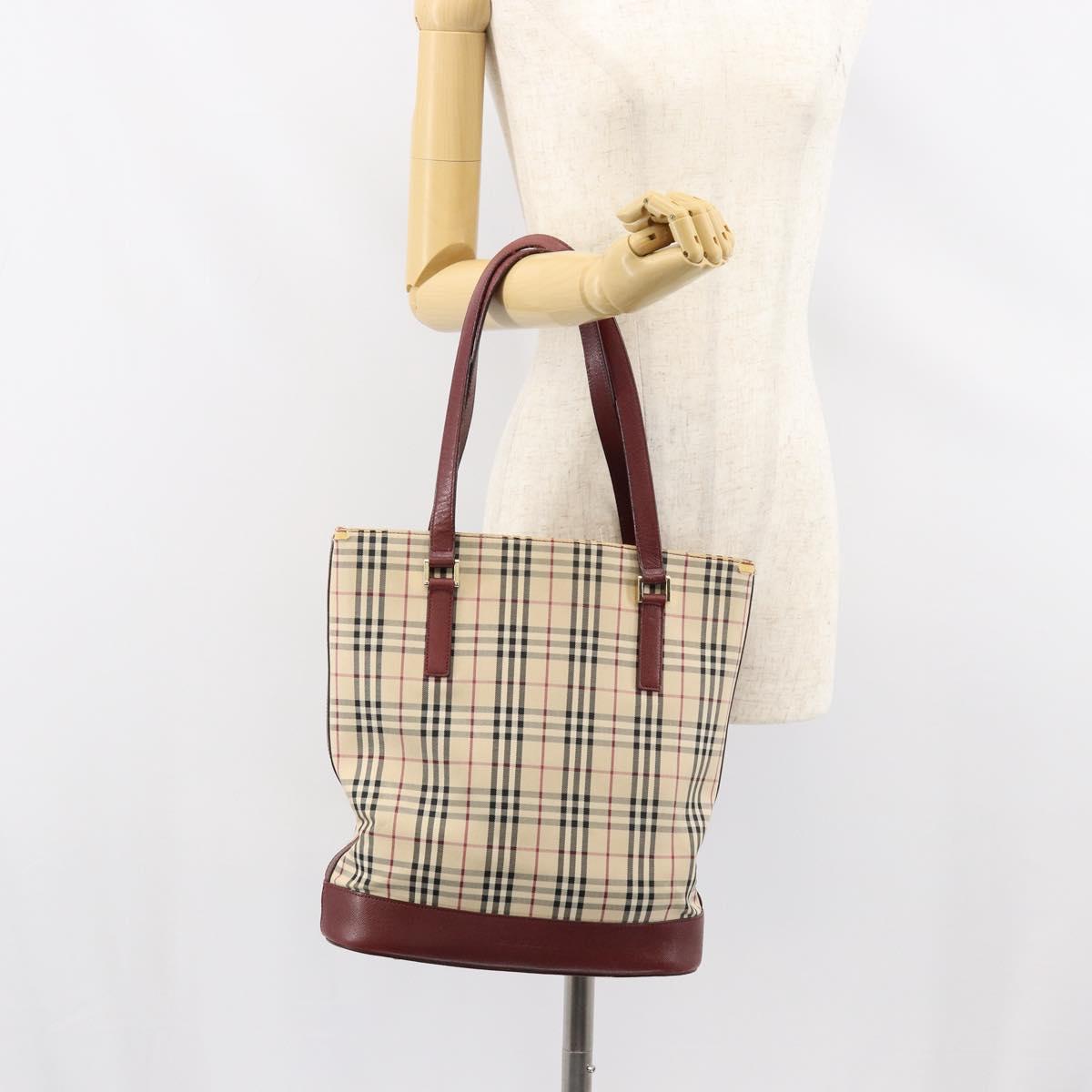 BURBERRY Nova Check Tote Bag Canvas Beige Gold Auth 155202