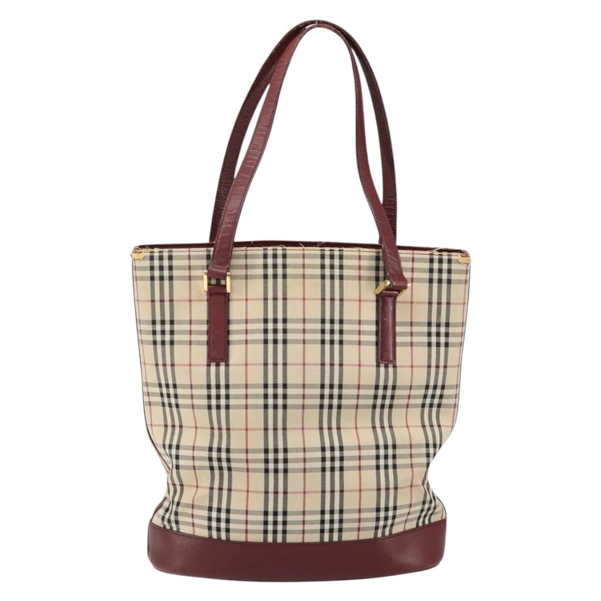 BURBERRY Nova Check Tote Bag Canvas Beige Gold Auth 155202