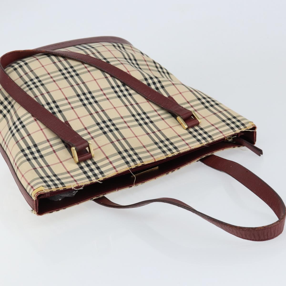 BURBERRY Nova Check Tote Bag Canvas Beige Gold Auth 155202