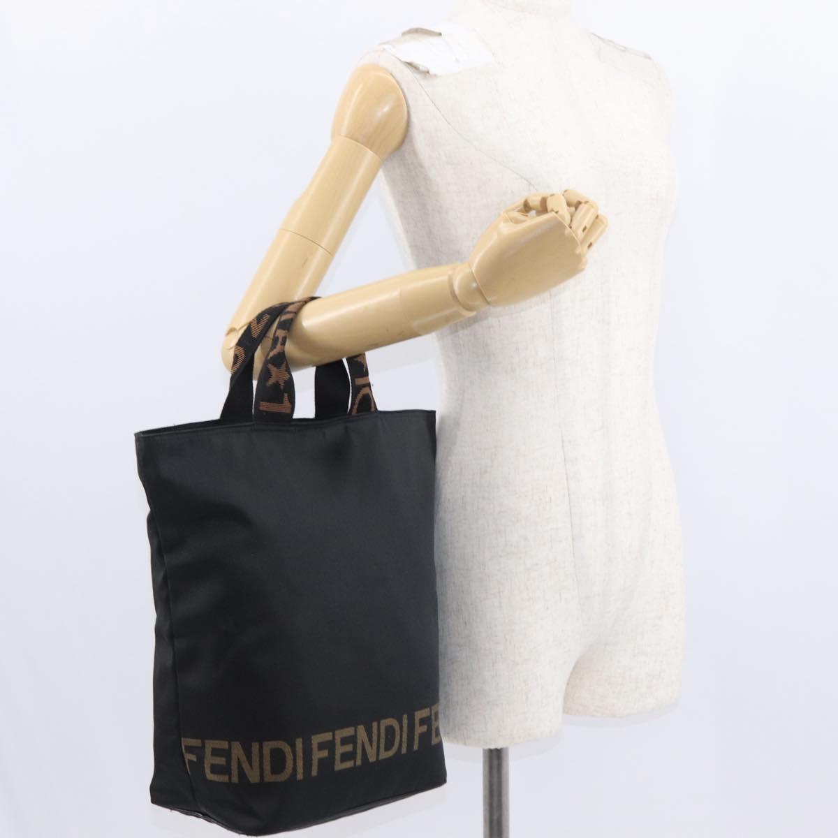 FENDI Hand Bag Nylon Black Auth 155203