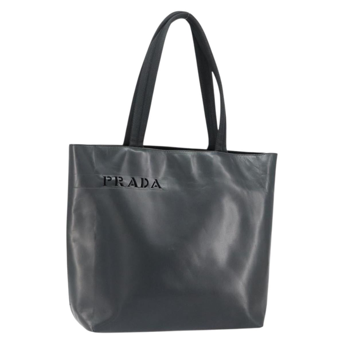 PRADA Tote Bag Leather Black Silver Auth 155205