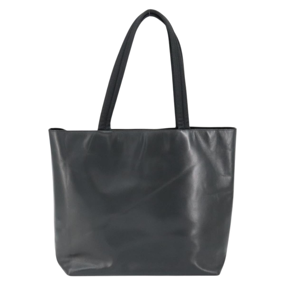 PRADA Tote Bag Leather Black Silver Auth 155205