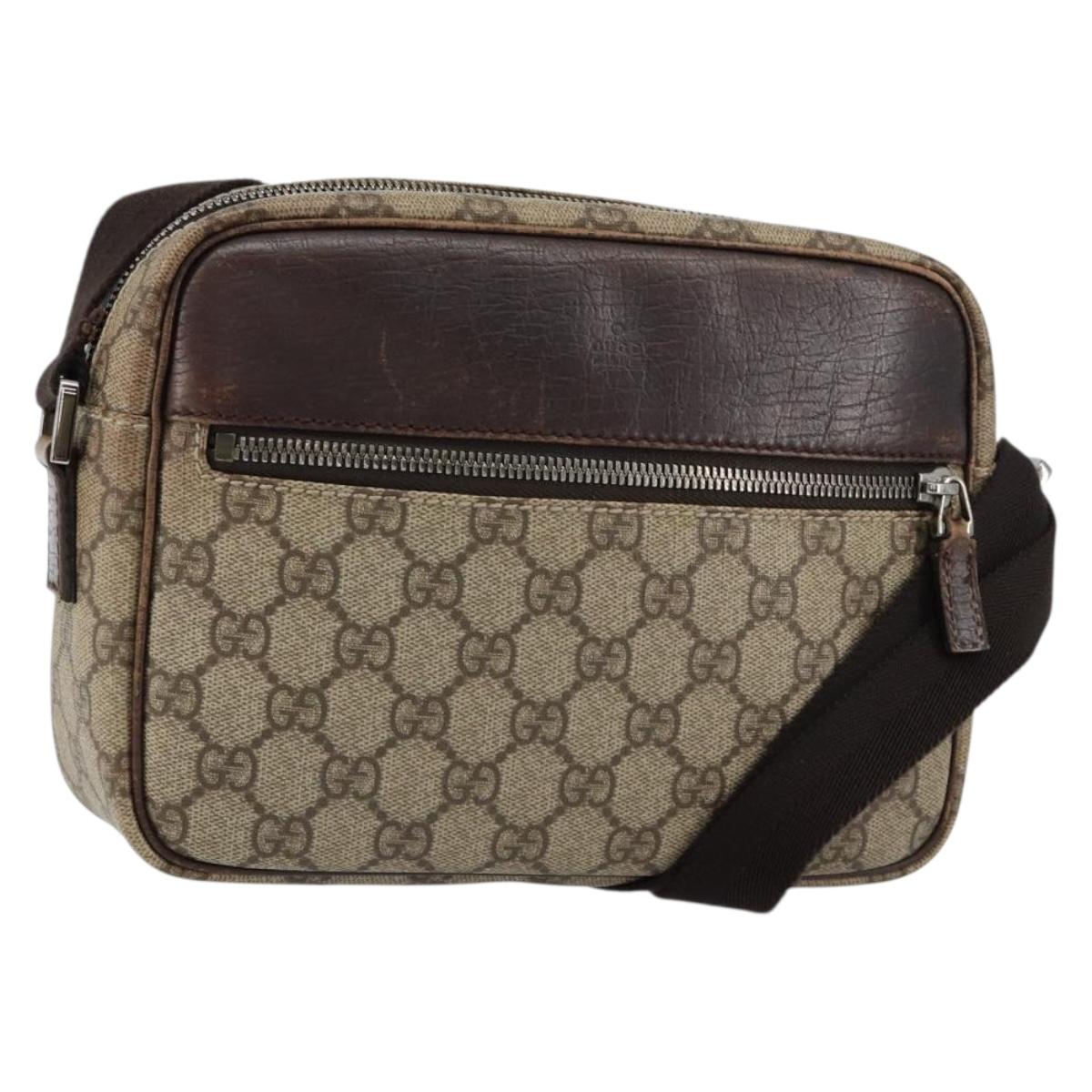 GUCCI GG Supreme Shoulder Bag PVC Beige Silver 114291 Auth 155206