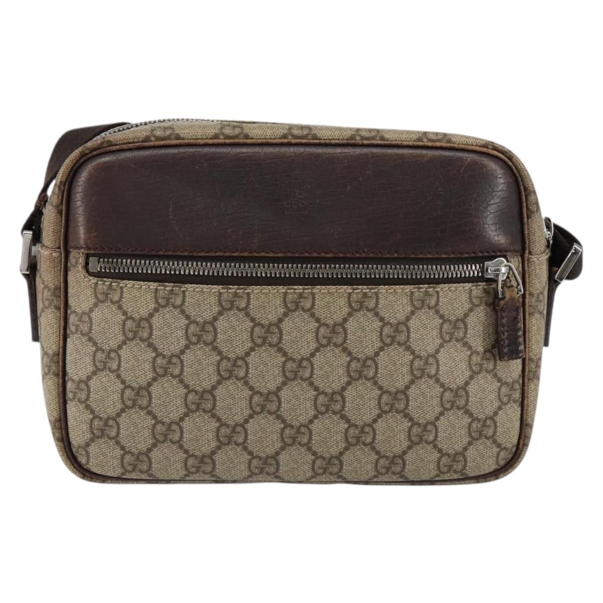 GUCCI GG Supreme Shoulder Bag PVC Beige Silver 114291 Auth 155206