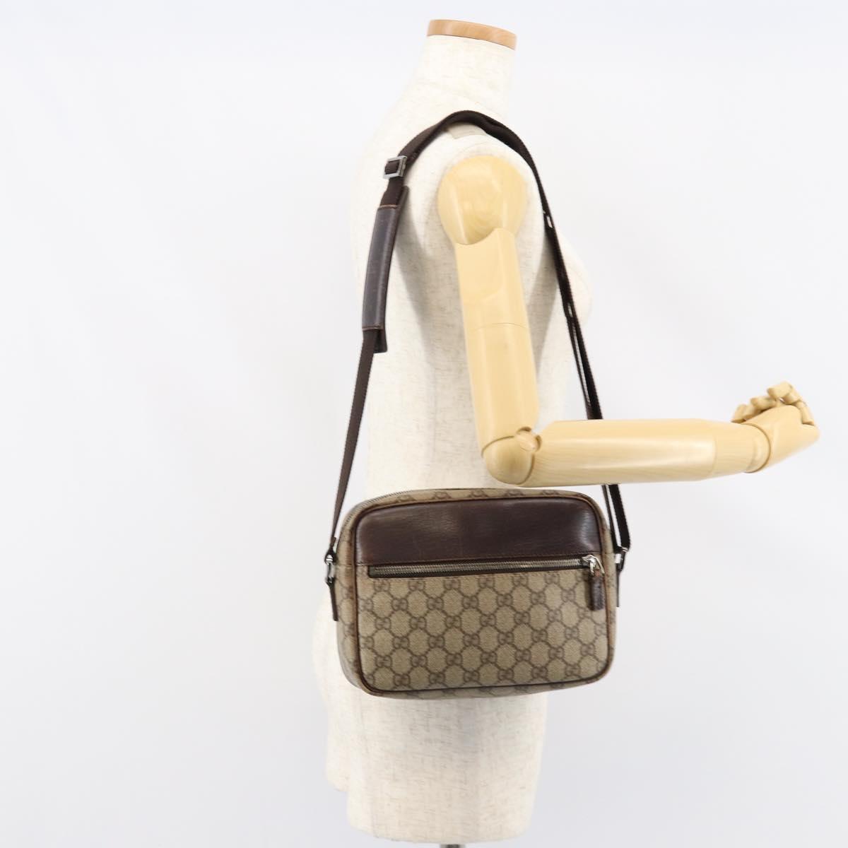 GUCCI GG Supreme Shoulder Bag PVC Beige Silver 114291 Auth 155206