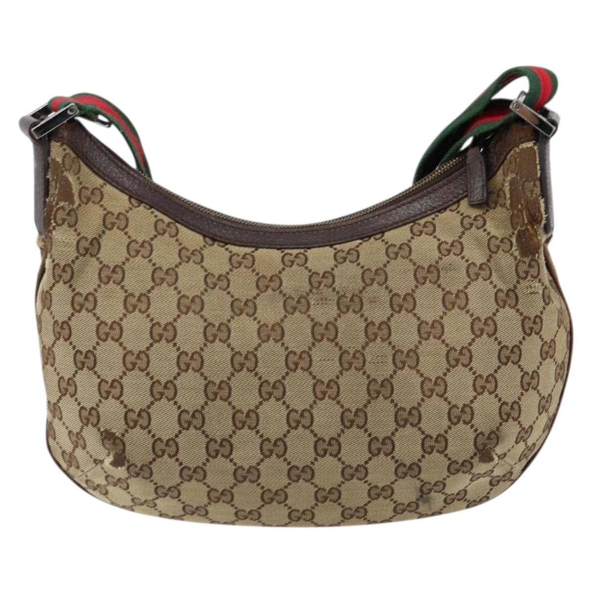 GUCCI GG Canvas Web Sherry Line Shoulder Bag Beige Red Green 181092 Auth 155208