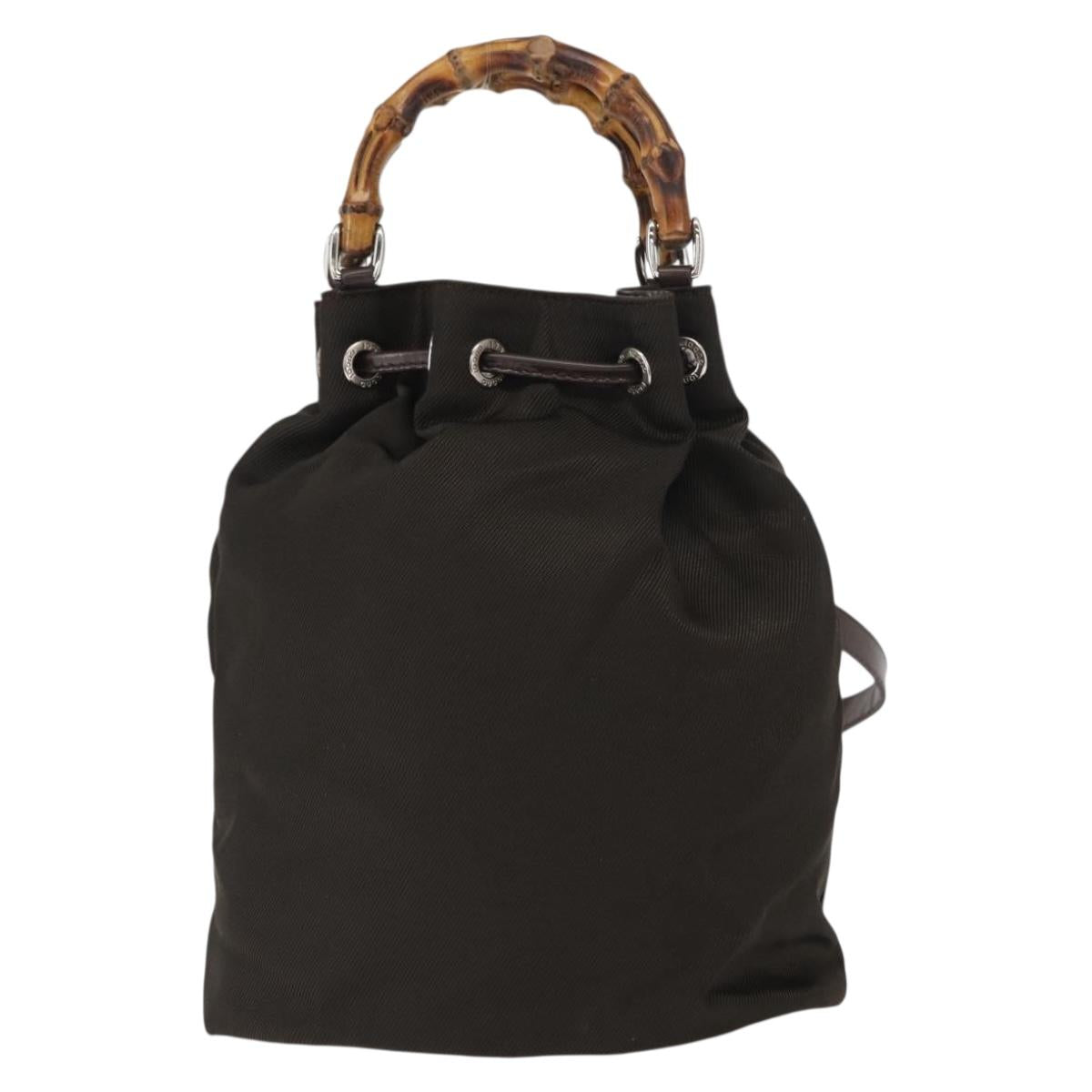 GUCCI Bamboo Hand Bag Nylon 2way Khaki Silver 003 2854 0060 5 Auth 155210