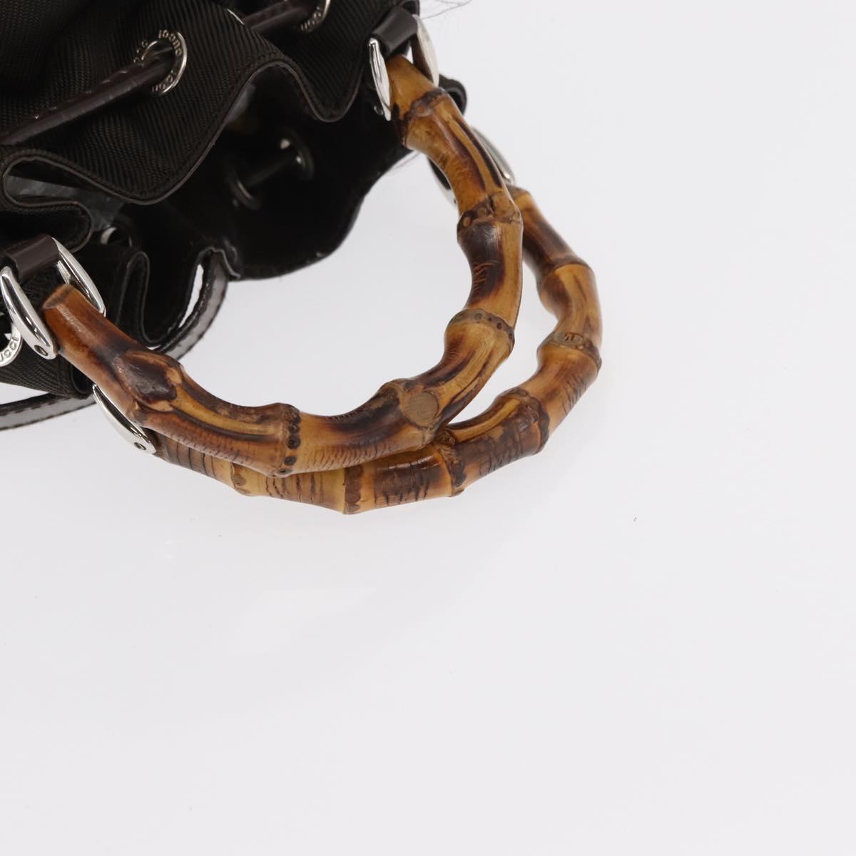 GUCCI Bamboo Hand Bag Nylon 2way Khaki Silver 003 2854 0060 5 Auth 155210