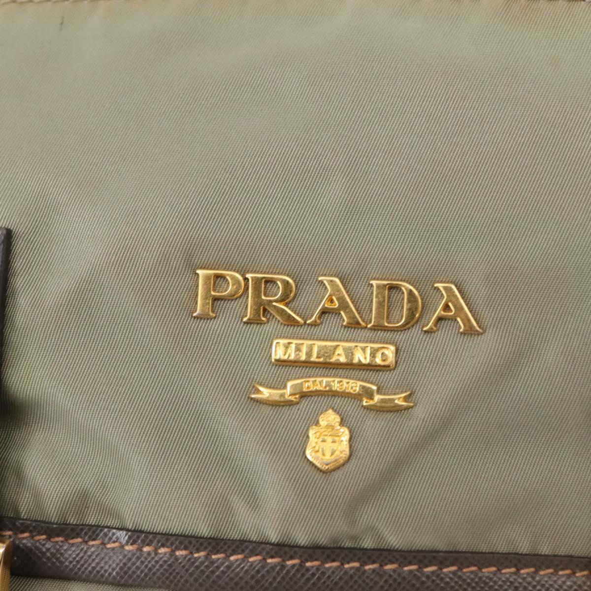 PRADA Shoulder Bag Nylon Green Gold Auth 155214