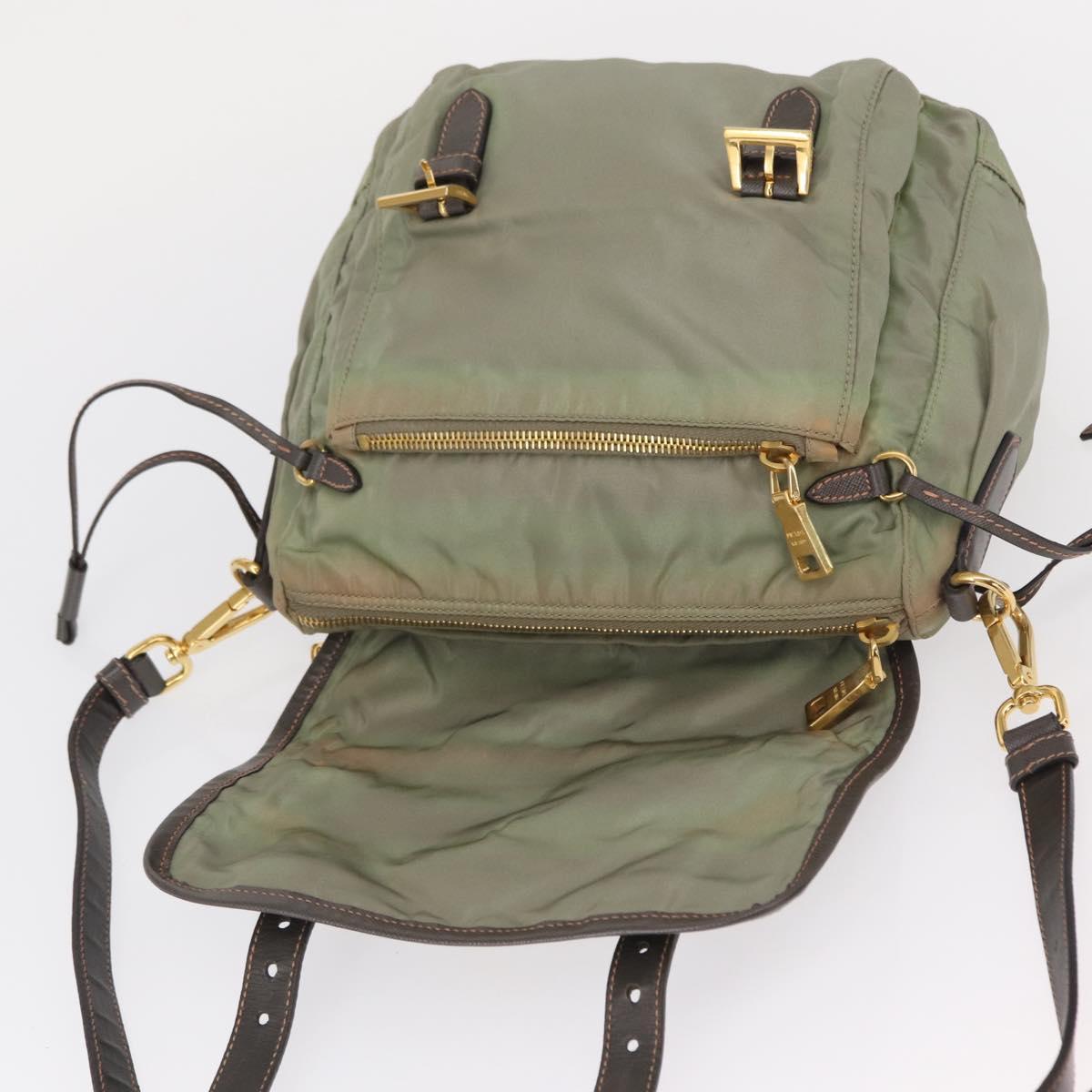 PRADA Shoulder Bag Nylon Green Gold Auth 155214