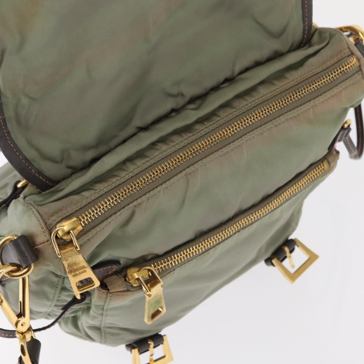 PRADA Shoulder Bag Nylon Green Gold Auth 155214